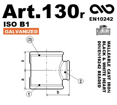 Group Art.130R Tee Red. Galvanized Malleable Cast Iron Fittings