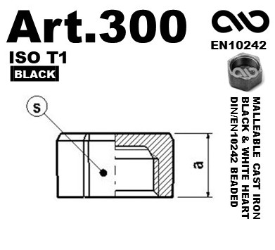 Group Art.300 Cap Black Malleable Cast Iron Fittings